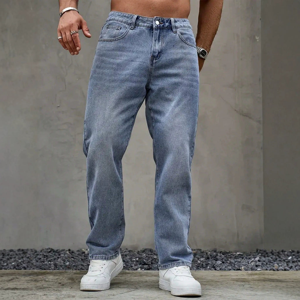 Washed Vintage Blue Denim Pants for Men, Casual Fashionable Street Style Jeans