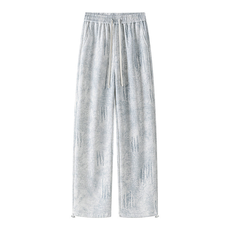 Casual Gradient Tie-Dye Pants for Men, Straight Leg Heavyweight Cotton Tapered Cutoff Pants