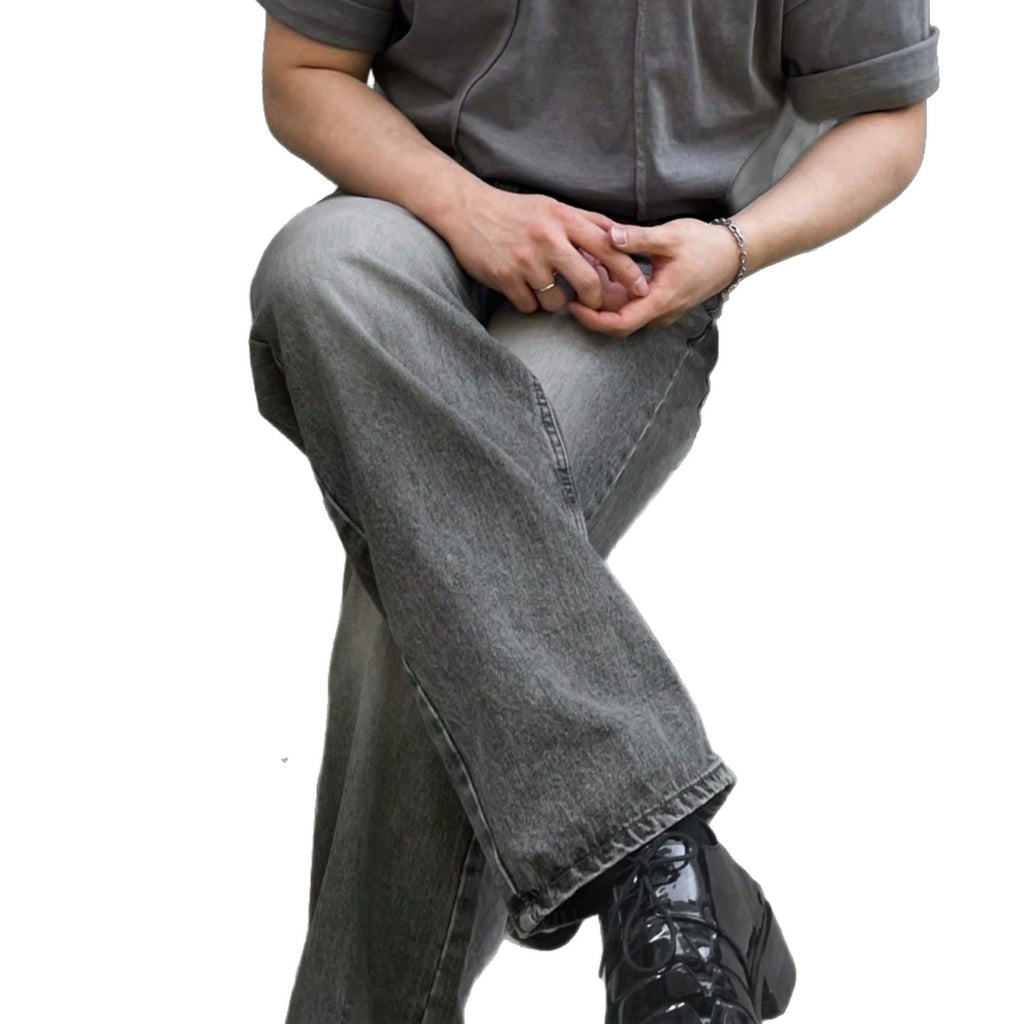 Design Sense Casual Pants for Men Summer Washed Grey Vintage Denim Jeans