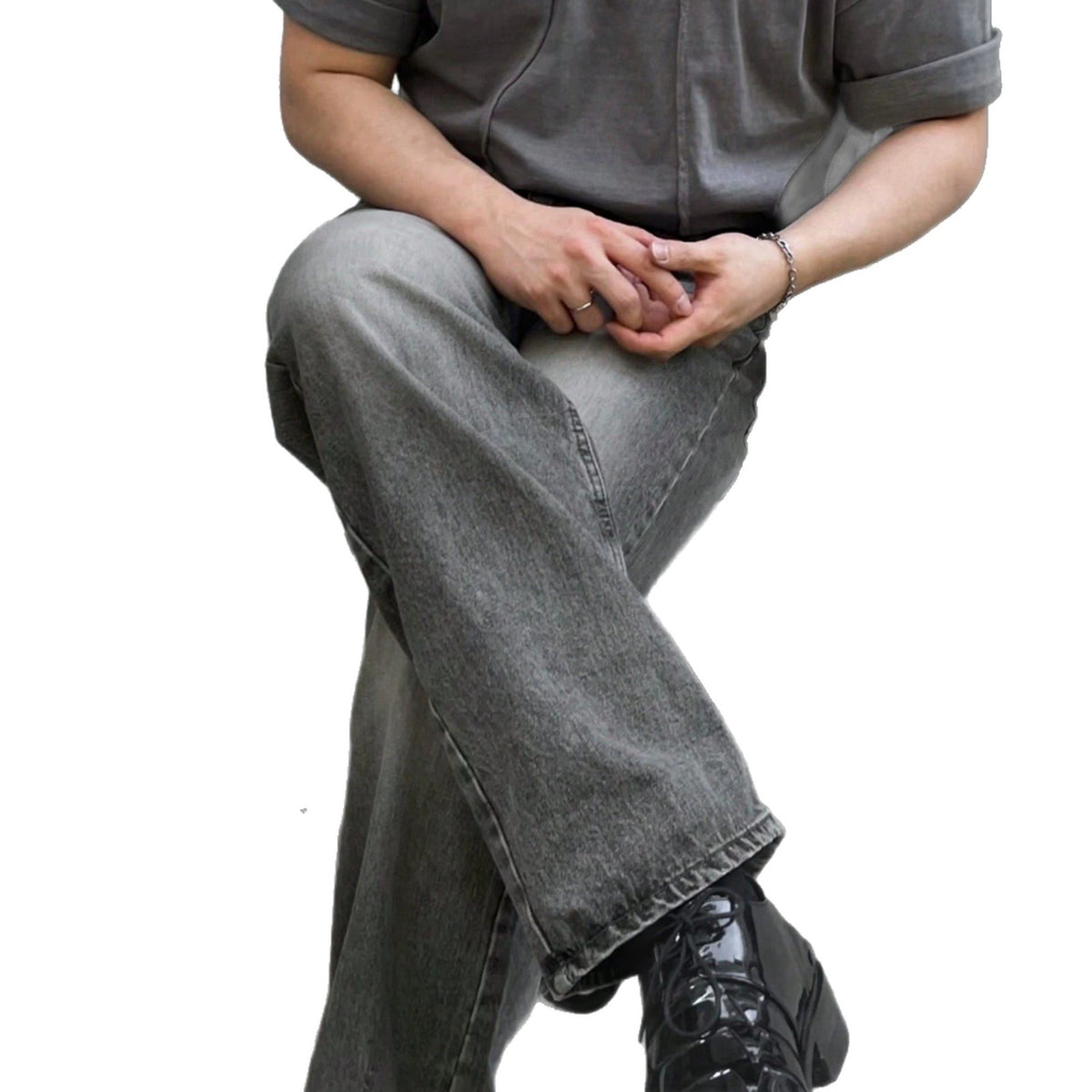 Design Sense Casual Pants for Men Summer Washed Grey Vintage Denim Jeans