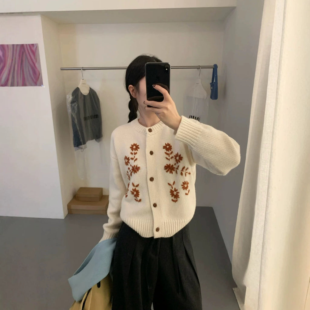 Floral Knit Cardigan for Women,Designer Heavy Knit Sweater Jacket