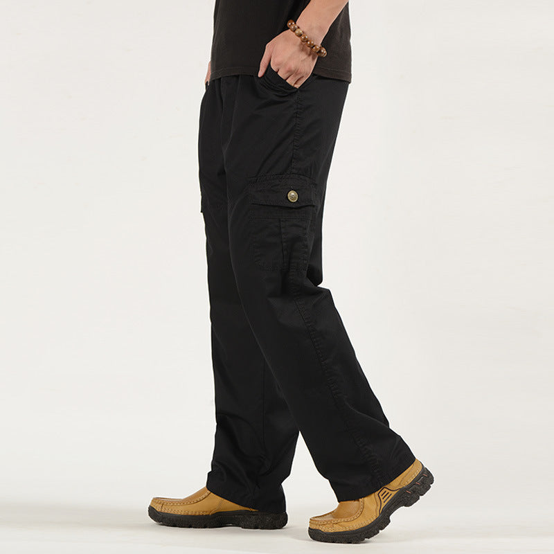 Spring Men's Elastic Waist Pants for Middle-Aged and Elderly Dads, Straight Leg, Loose Fit, Oversized, Plus Size, Casual Trousers, Long Pants