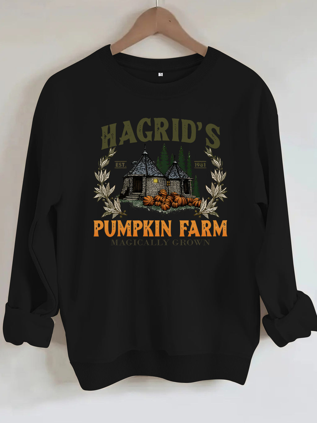 Pattern printed round neck fleece hoodie