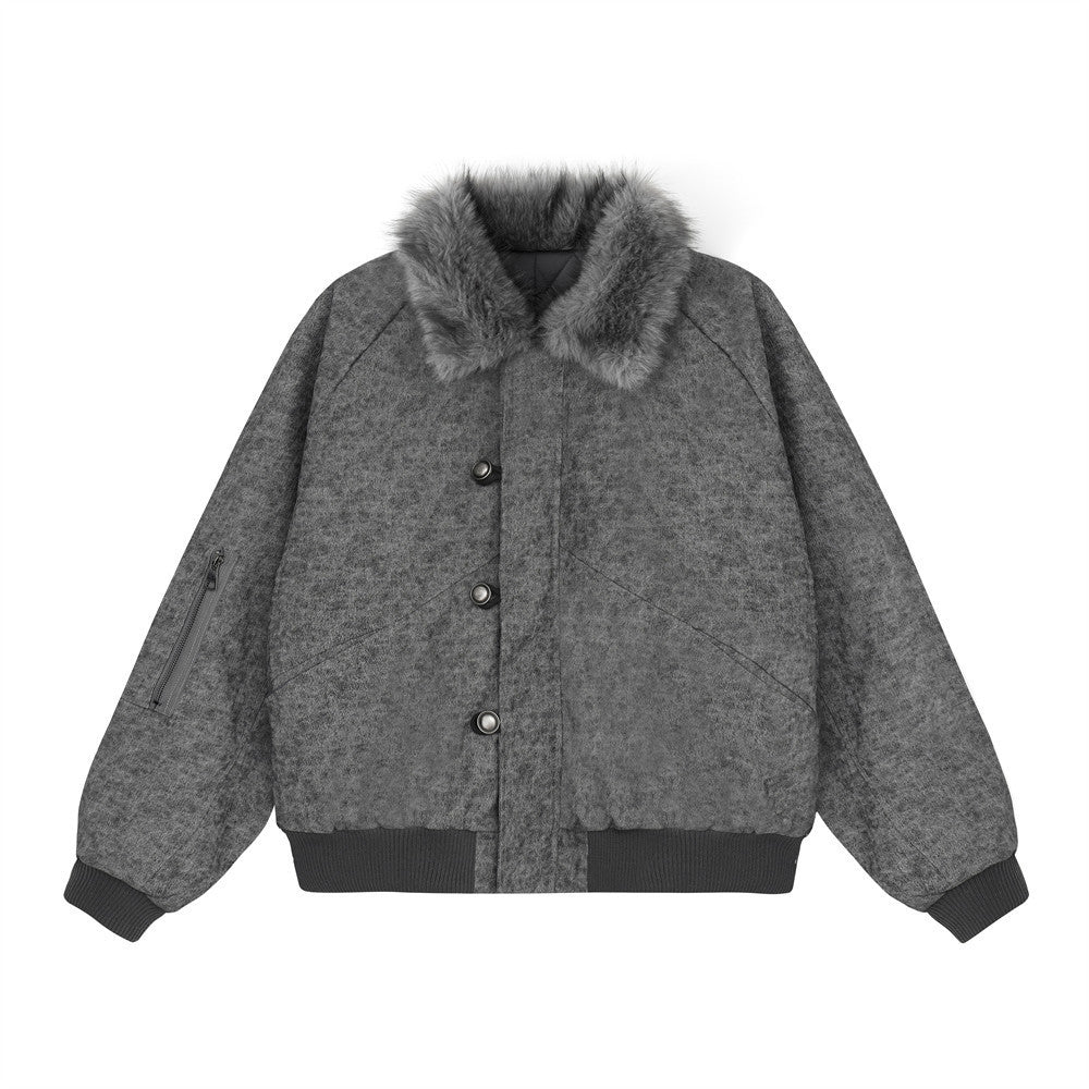 Imitation rabbit fur lapel canvas cotton jacket