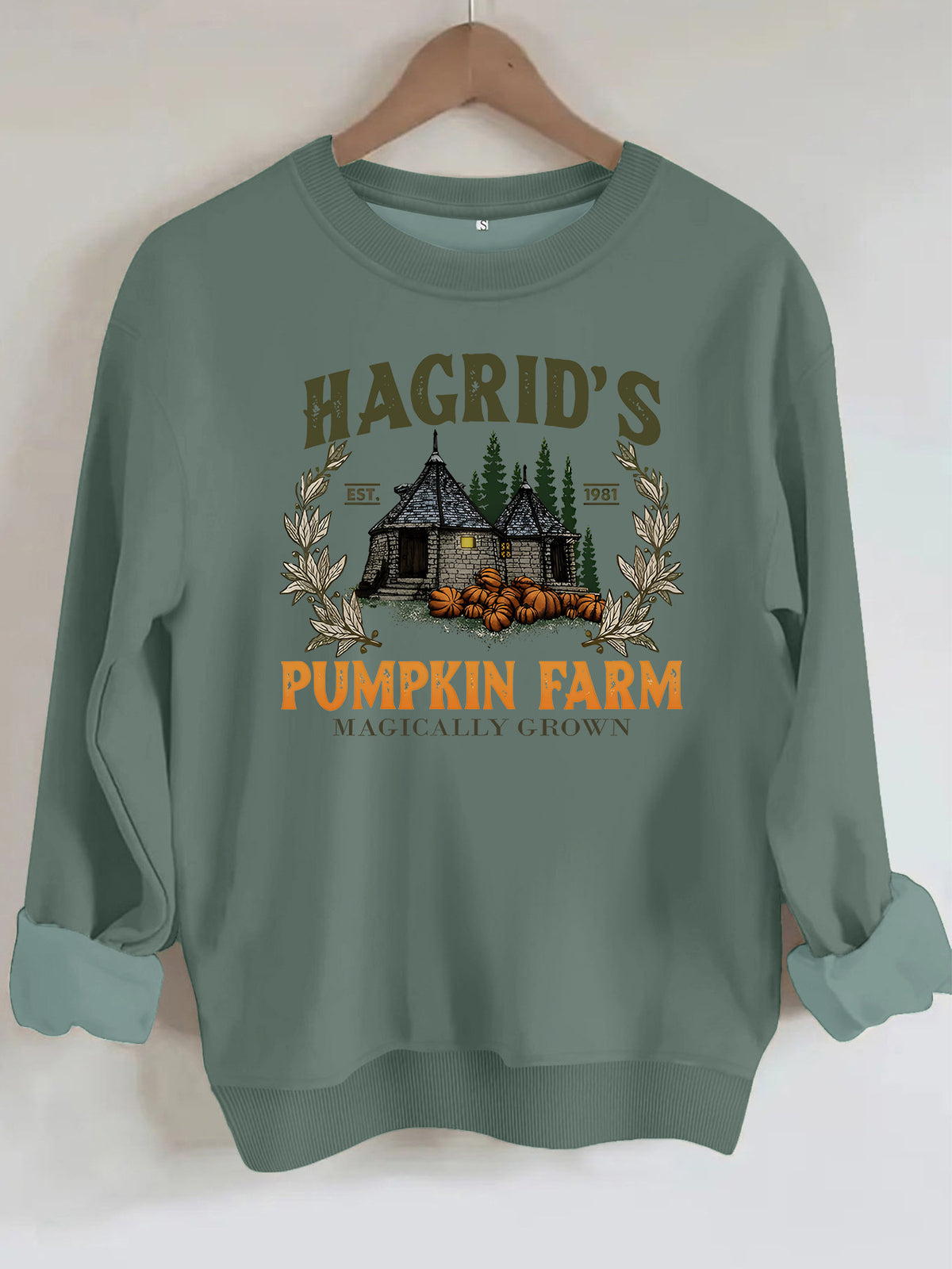 Pattern printed round neck fleece hoodie