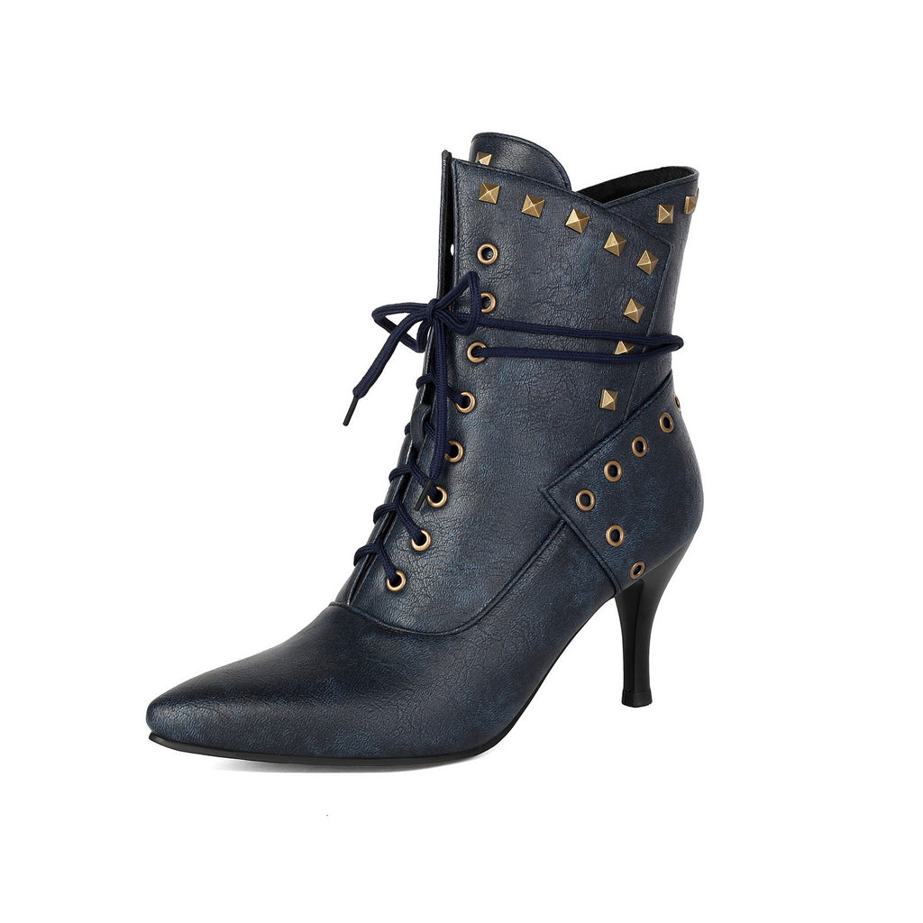 Bulk Order Autumn/Winter Large Size Low-Cut Boots Pointed Toe Studs Front Lace-Up Martin Boots for Women Made to order, ships in 7 days
