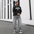 Comfortable Casual Men's Distressed Washed Gray Jeans for Daily Fashion and Commute
