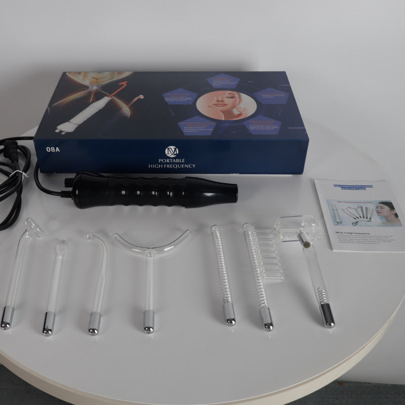 High-Frequency Electrotherapy Device, Ozone High-Frequency Beauty Wand, Handheld Skincare Instrument, Home Facial Care 7-Piece Set