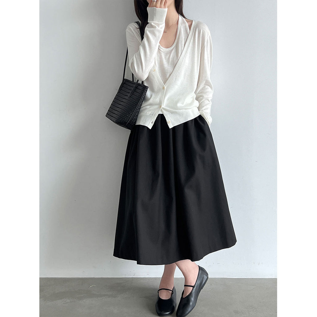 High-Waisted Pleated A-Line Maxi Skirt for Women  Hip-Hiding Slimming Commute Versatile Half Skirt