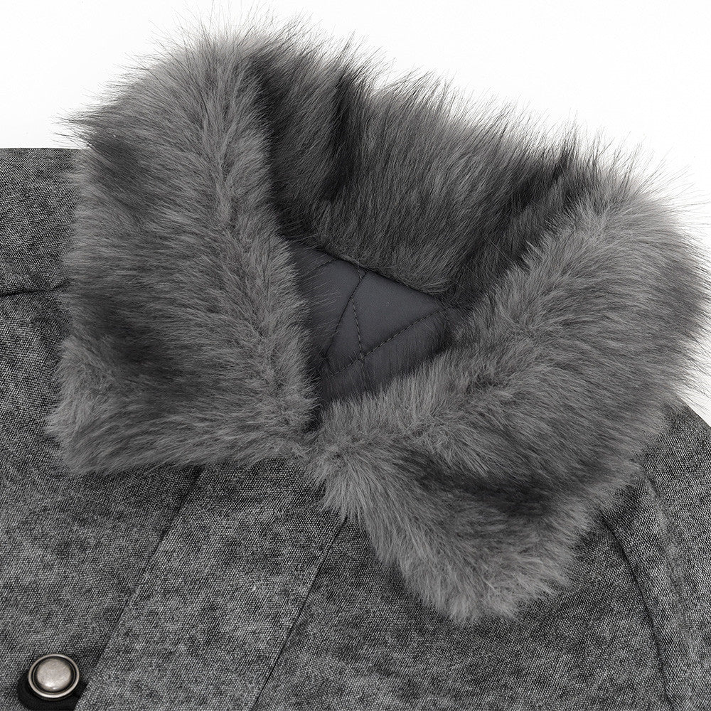 Imitation rabbit fur lapel canvas cotton jacket