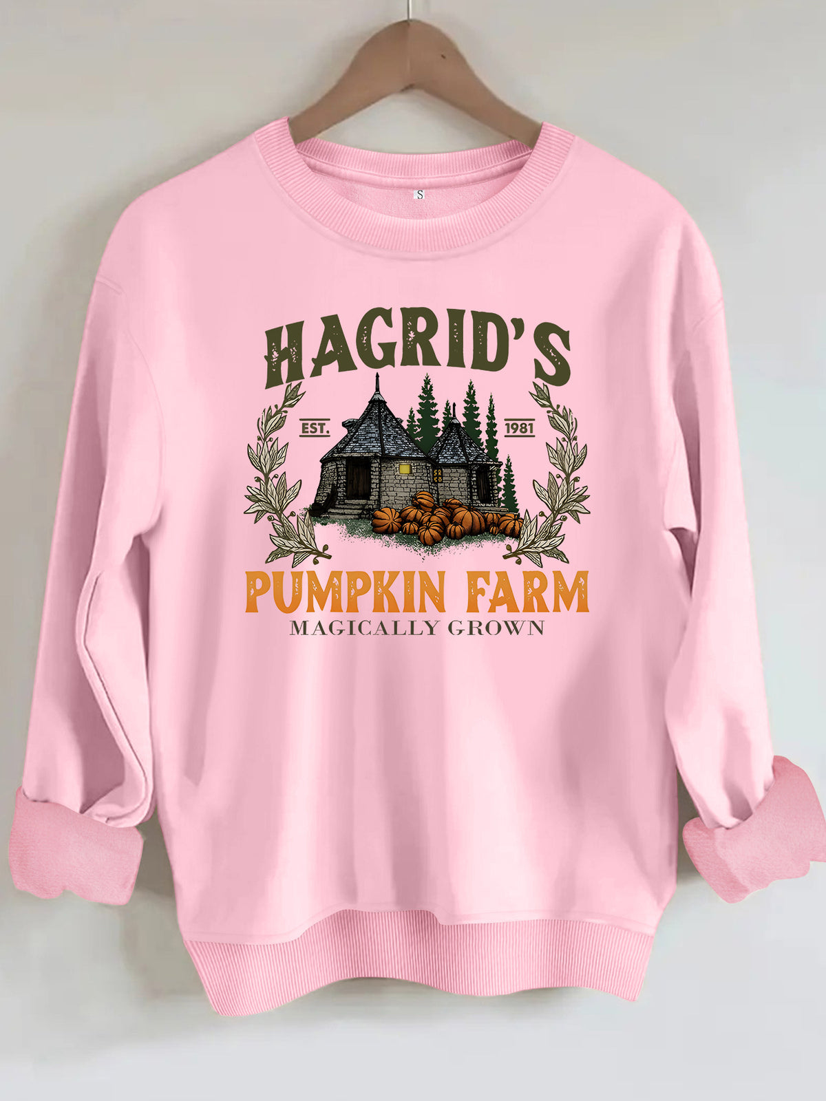 Pattern printed round neck fleece hoodie