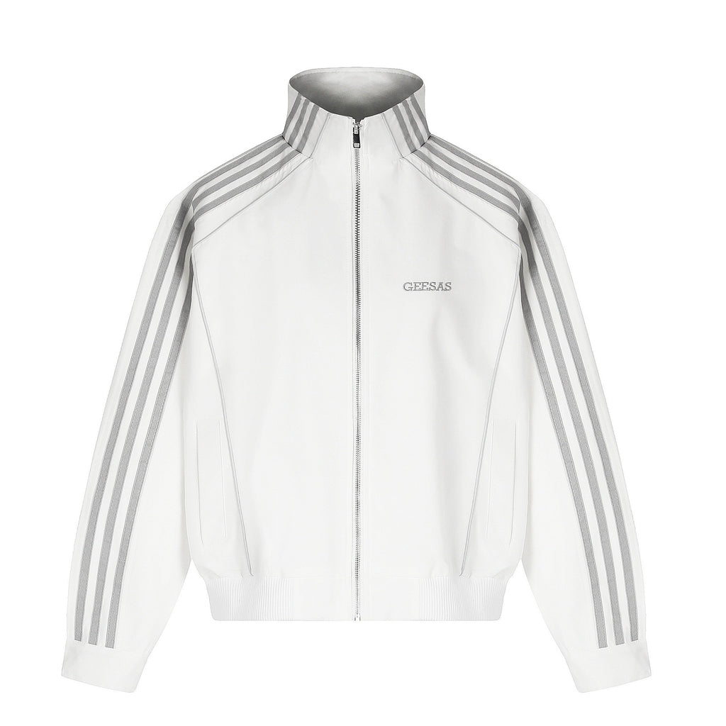 Geometric line stand up collar design jacket