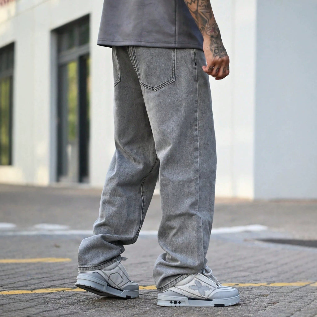 Casual Comfortable Men's Summer Jeans, Fashion Vintage Washed Grey Denim Pants
