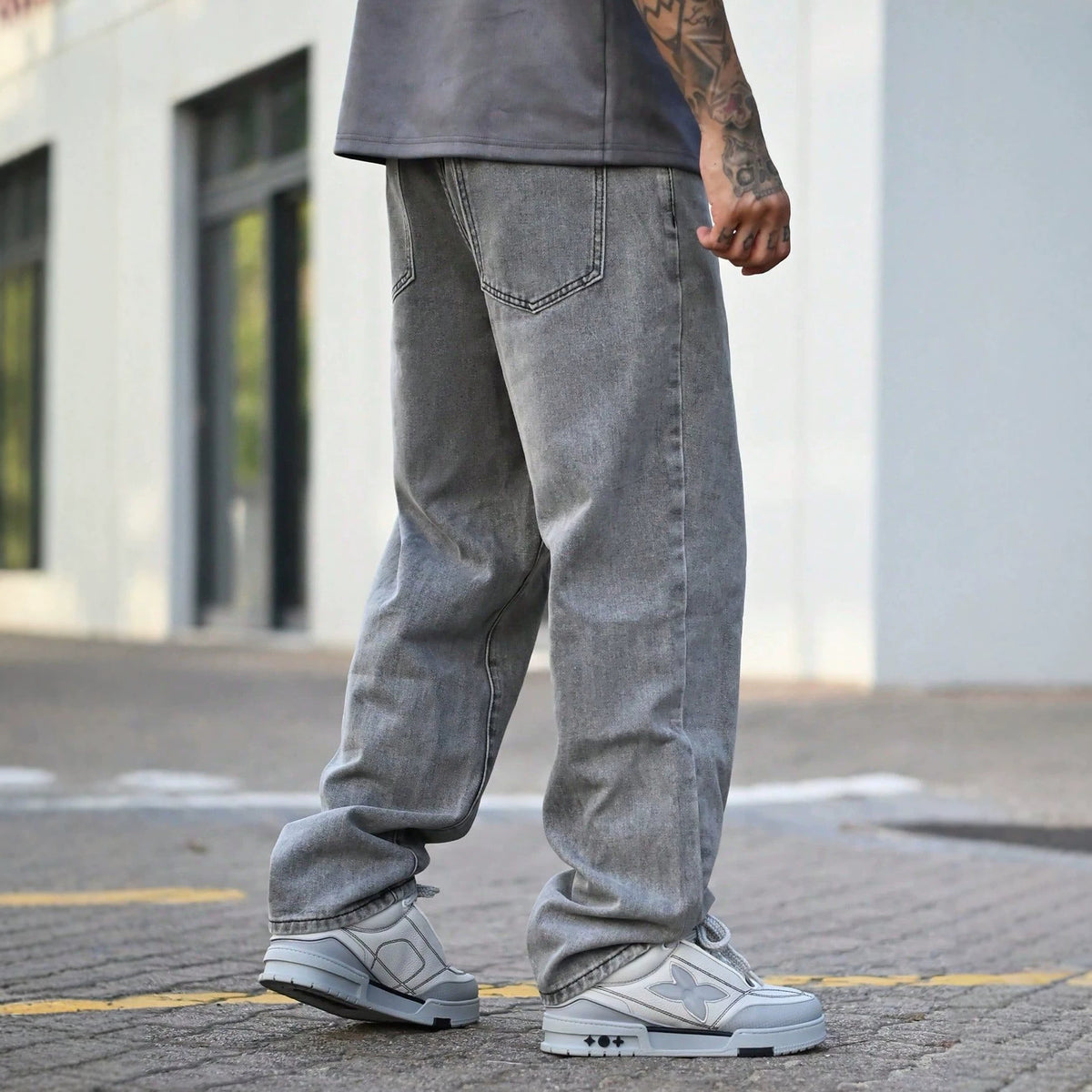 Casual Comfortable Men's Summer Jeans, Fashion Vintage Washed Grey Denim Pants