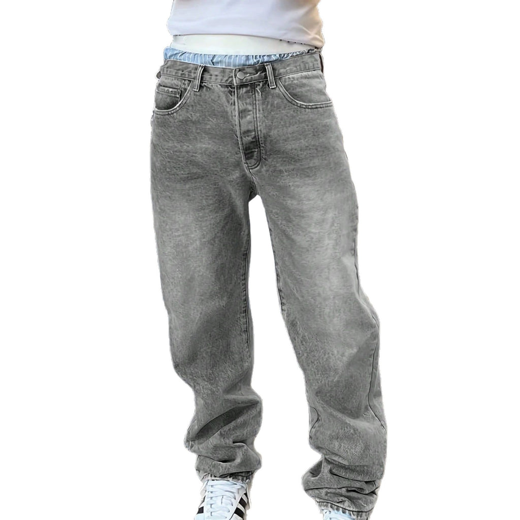 Casual Men's Gray Designer Jeans, Fashion Distressed Vintage Washed Denim Pants