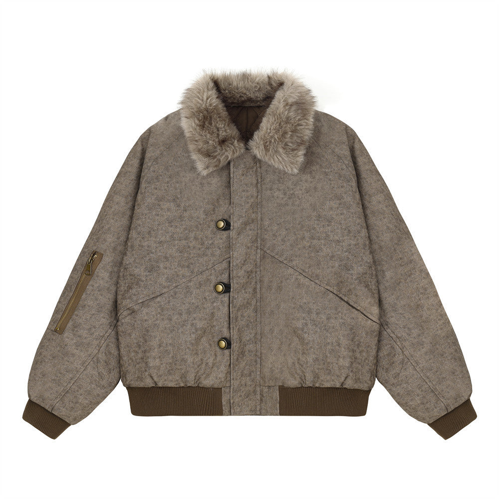 Imitation rabbit fur lapel canvas cotton jacket
