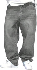 Casual Gray Men's Jeans with Distressed Design, Fashion Washed Vintage Look, Summer Style Pants