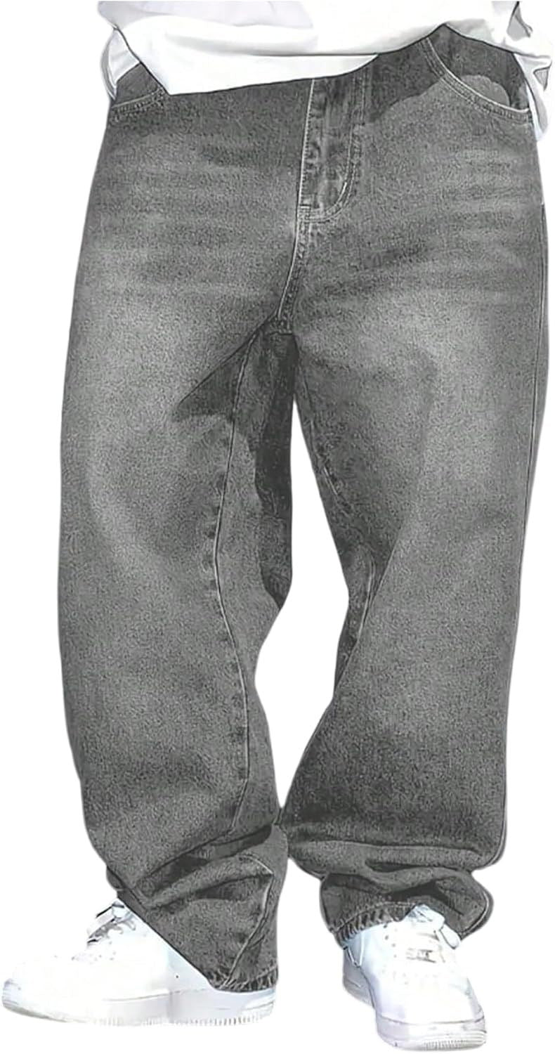 Casual Gray Men's Jeans with Distressed Design, Fashion Washed Vintage Look, Summer Style Pants