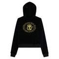 Hemp gray short hooded sweatshirt with gold badge and letter printed jacket on the back