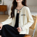 Chic Cashmere Knit Cardigan for Women, Round Neck, Knitted Sweater Coat