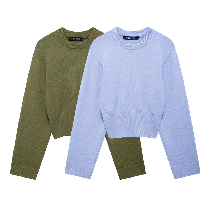 Autumn New Knitted Shirt Women's Round Neck Solid Color Loose Head Long Sleeve