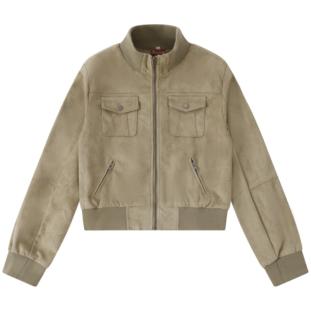 American Street Vintage Workwear Faux Suede Stand Collar Cropped Multi-Pocket Baseball Jacket for Women