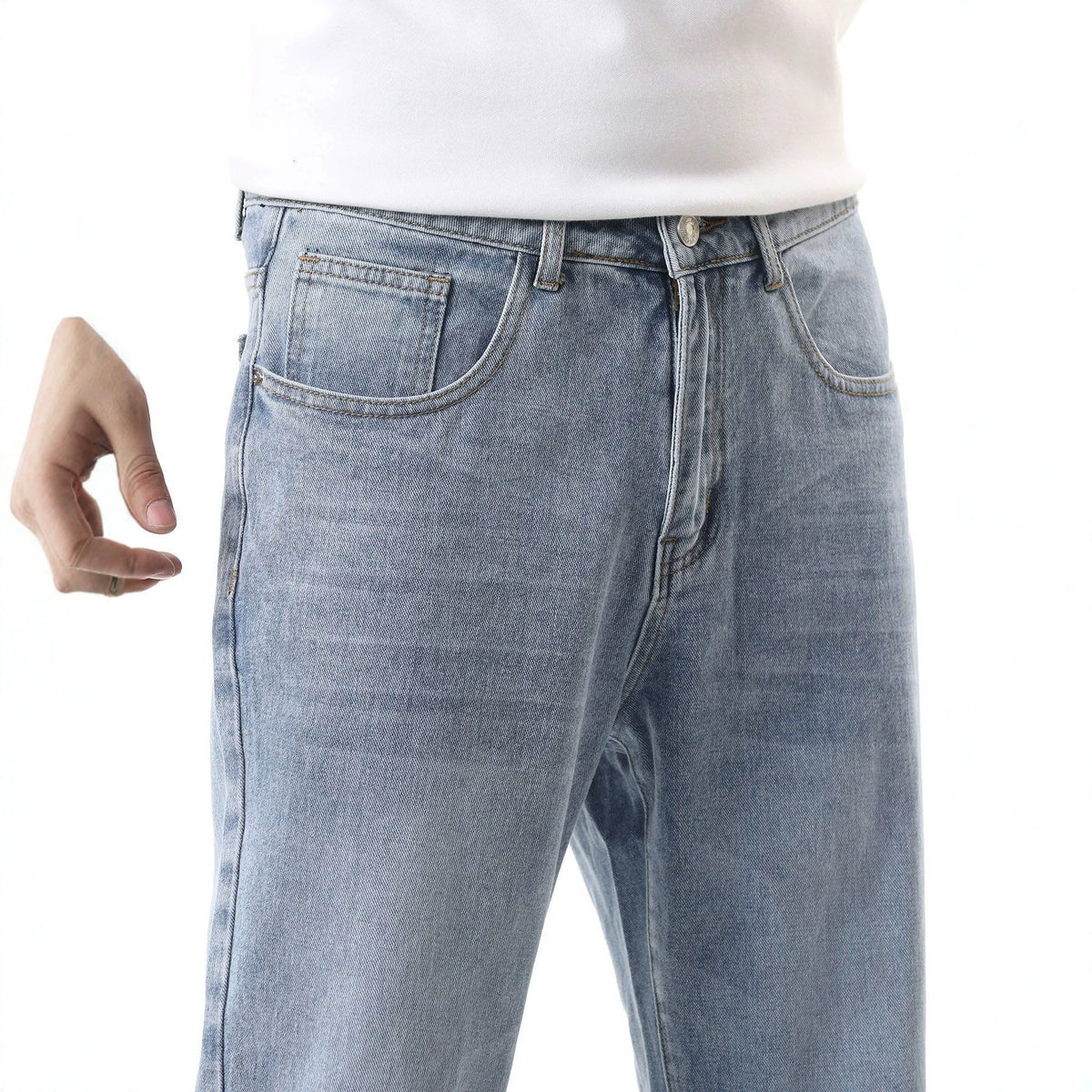 Retro Washed Blue Denim Pants Men's Summer Fashion Casual Trousers Design Sense Streetwear Style