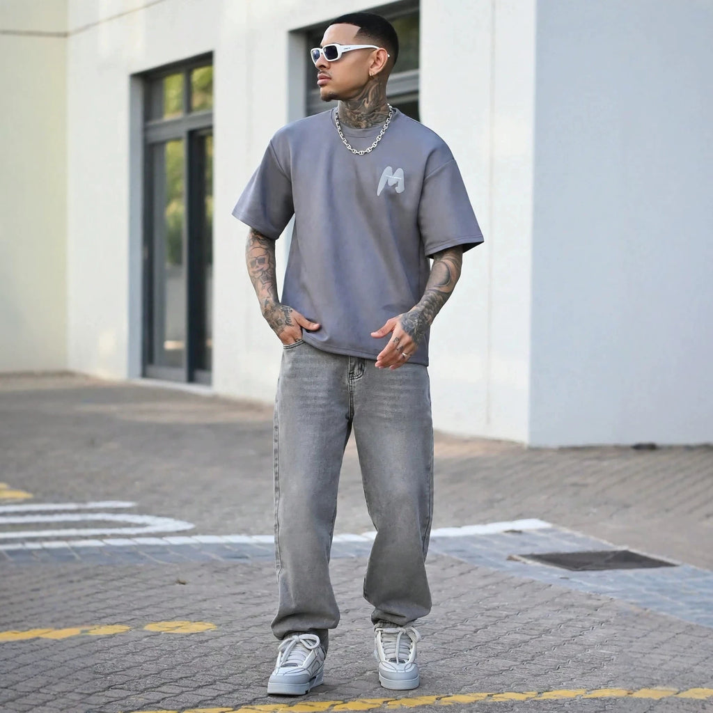 Casual Comfortable Men's Summer Jeans, Fashion Vintage Washed Grey Denim Pants