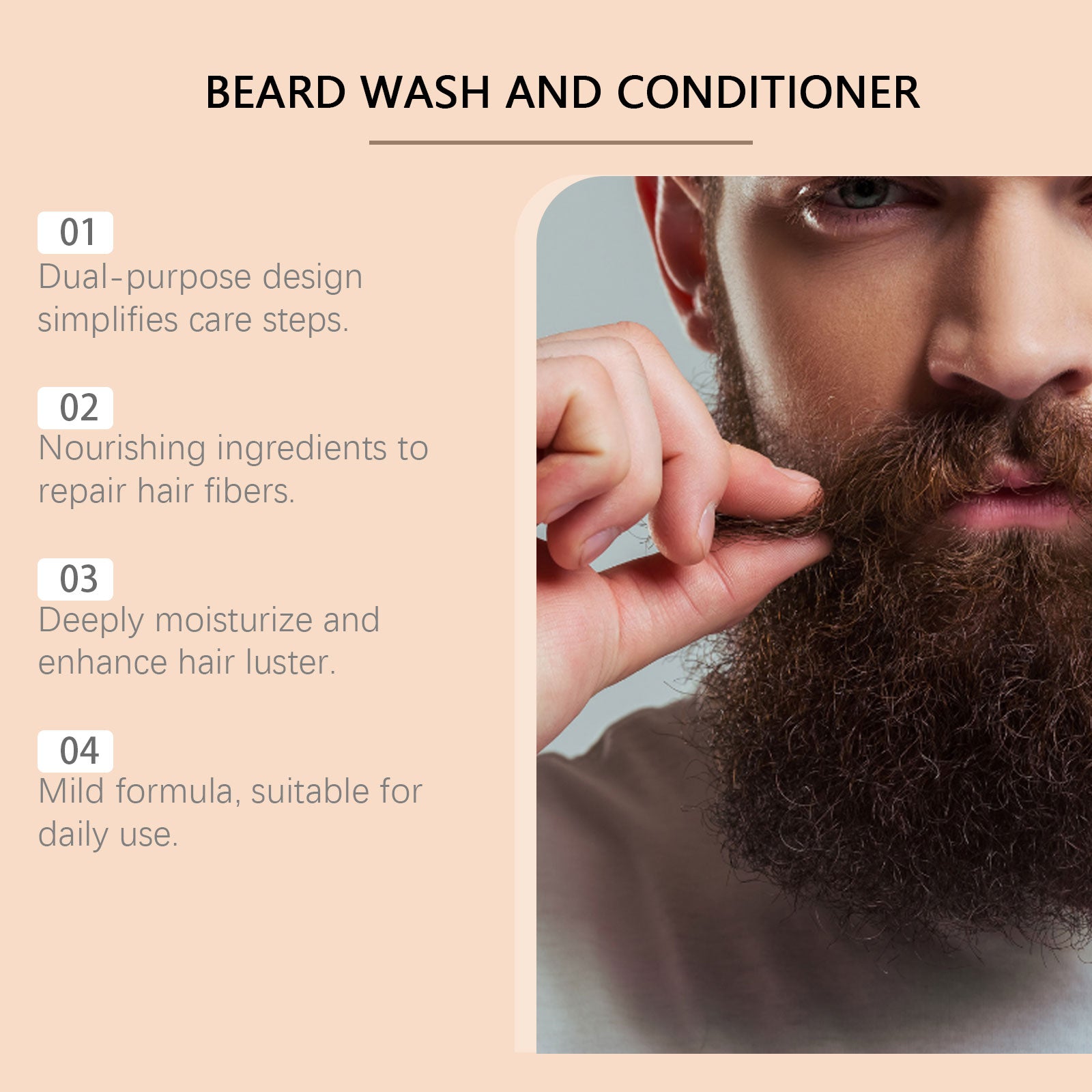 East Moon 2 In 1 Facial Hair Conditioner, Men's Facial Hair Gentle Cleaning Care Repair And Frizz Nourishing