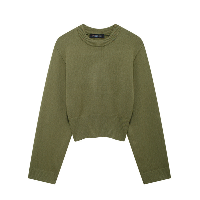 Autumn New Knitted Shirt Women's Round Neck Solid Color Loose Head Long Sleeve