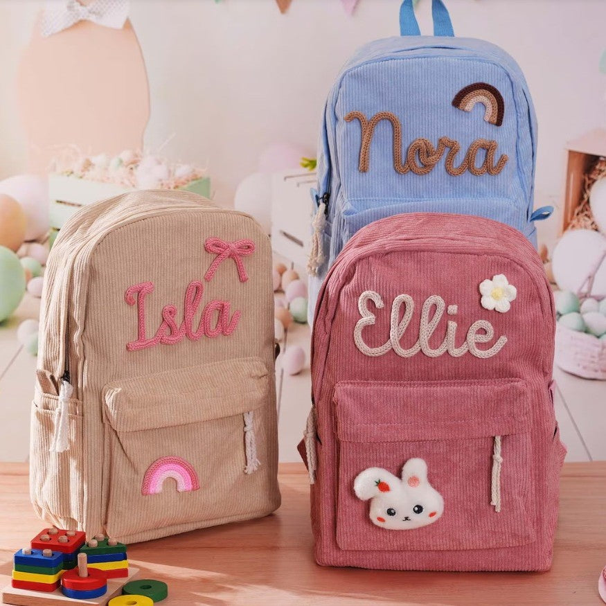 Etsy Cross-border Cute Corduroy Large Capacity Backpack with Adhesive for Letters, Kids and Students School Bag