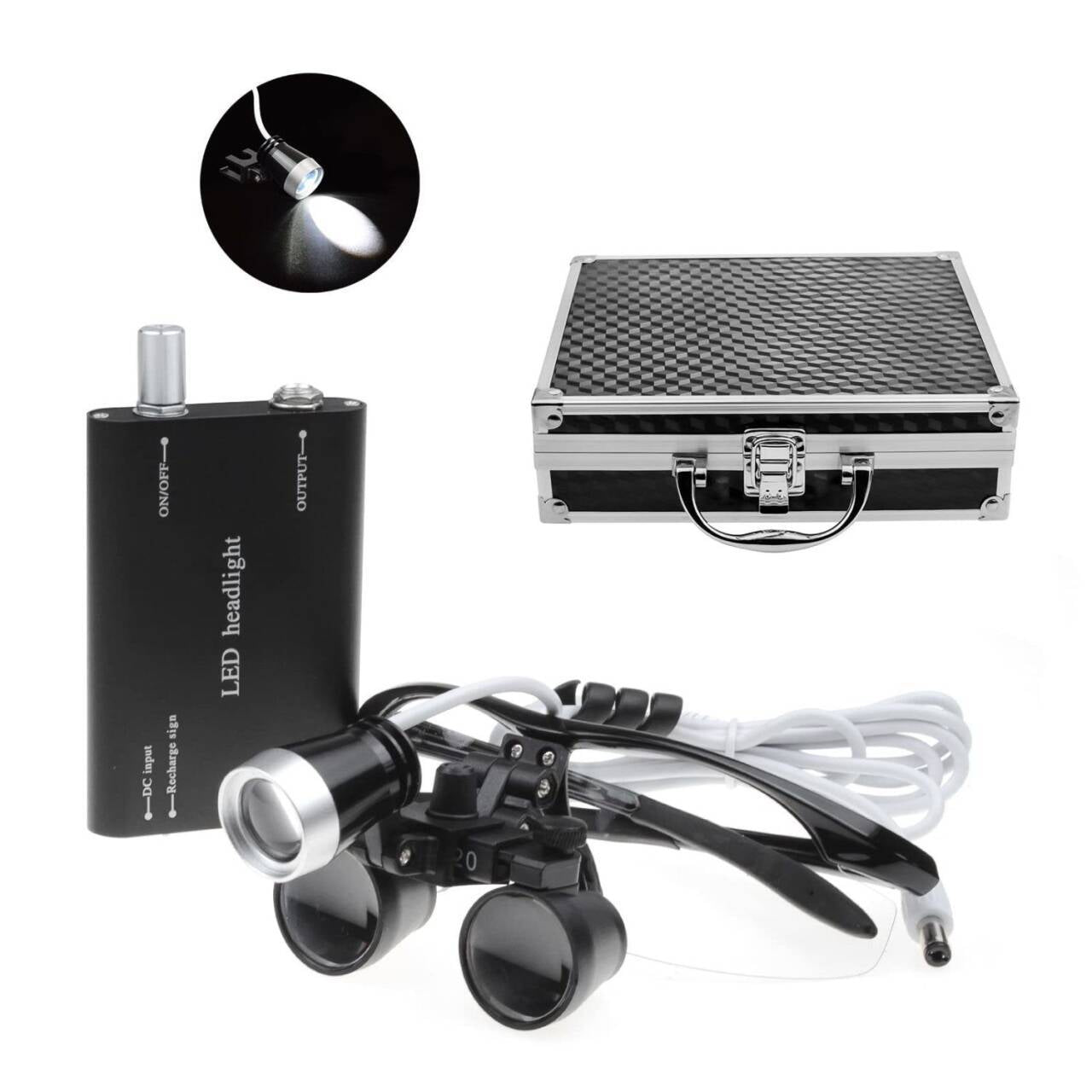 Portable 2.5X/3.5X HD Medical Glasses-Style Magnifier with LED Headlamp Set and Carrying Case