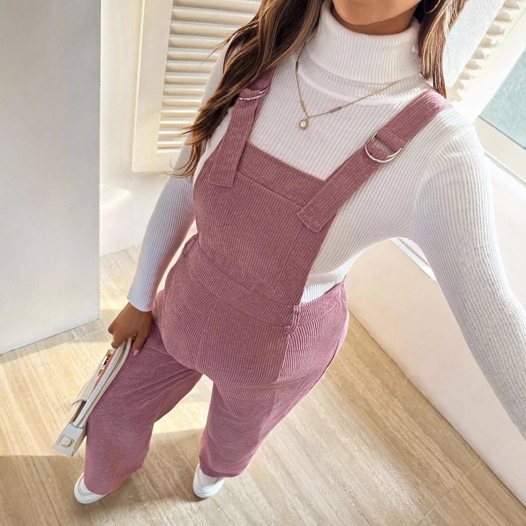 Pregnant Women's Elastic Waist Loose Corduroy Overalls