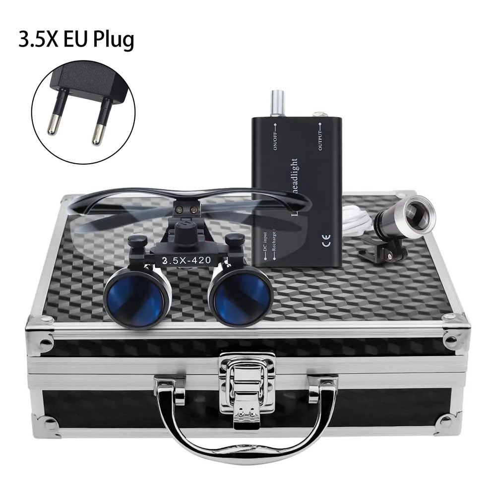 Portable 2.5X/3.5X HD Medical Glasses-Style Magnifier with LED Headlamp Set and Carrying Case