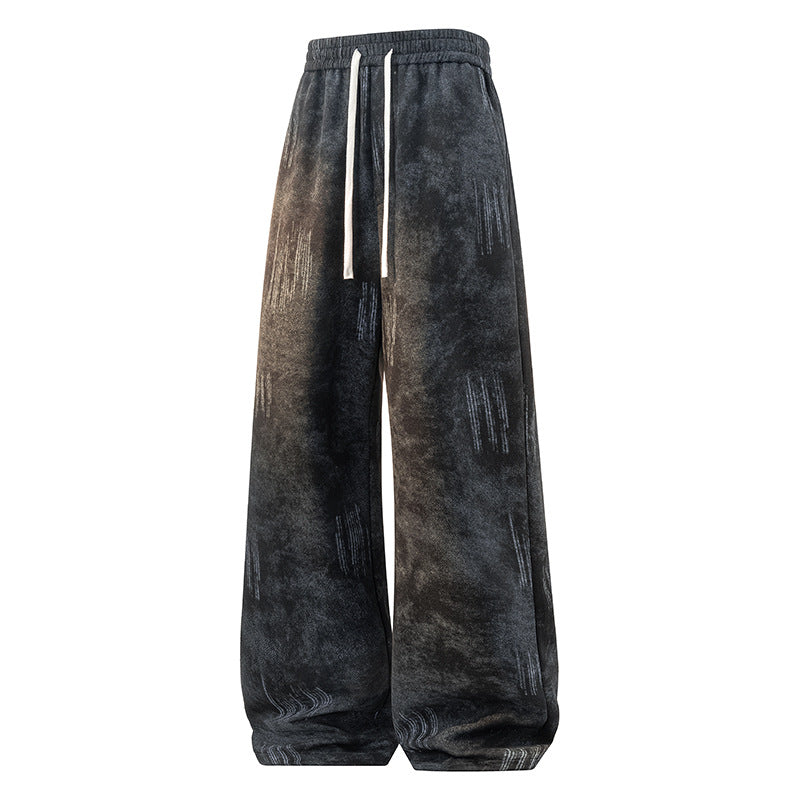 Casual Gradient Tie-Dye Pants for Men, Straight Leg Heavyweight Cotton Tapered Cutoff Pants