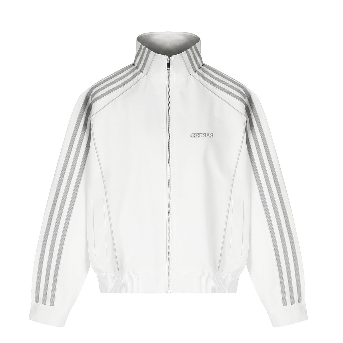 Geometric line stand up collar design jacket