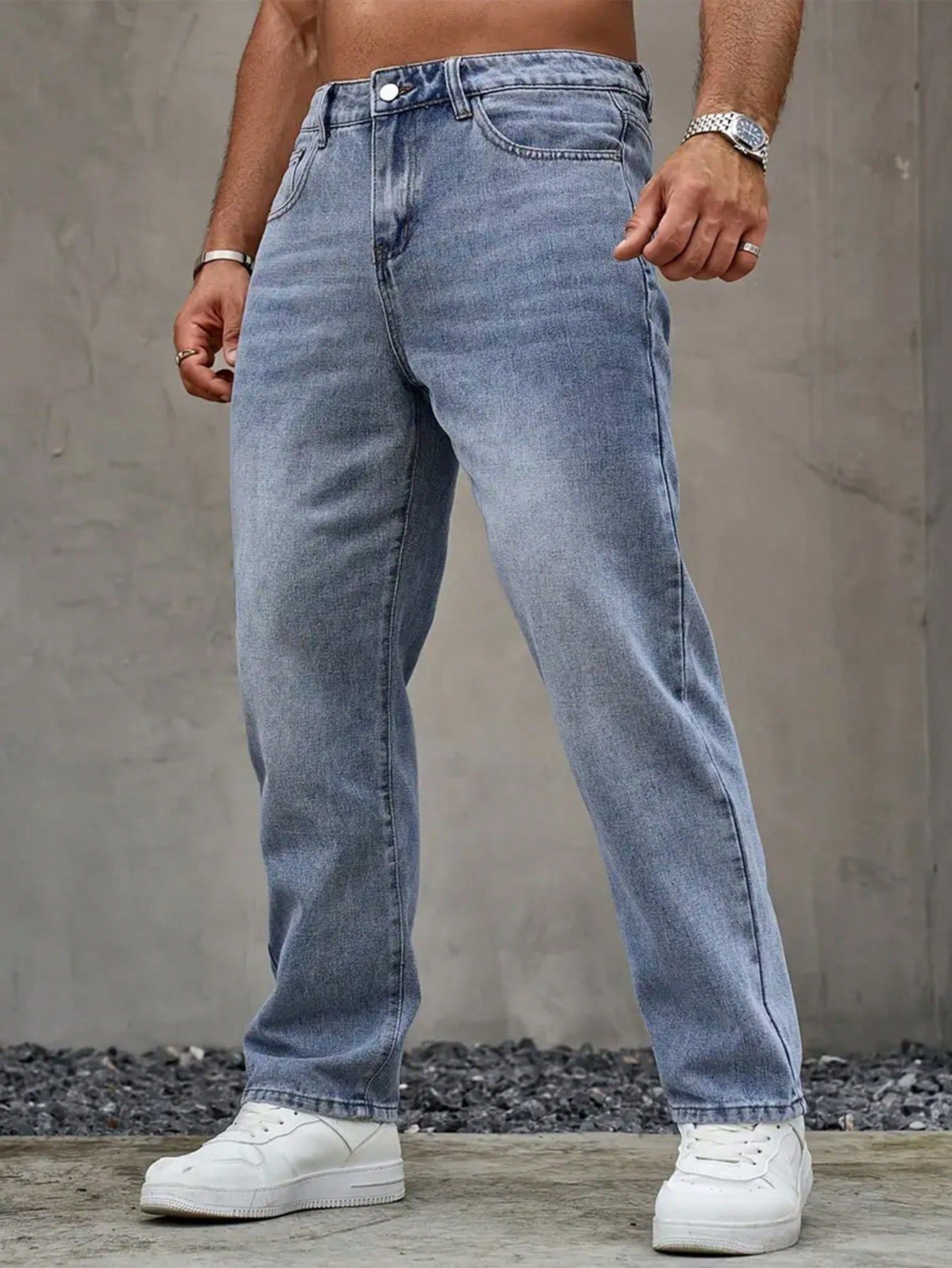 Washed Vintage Blue Denim Pants for Men, Casual Fashionable Street Style Jeans