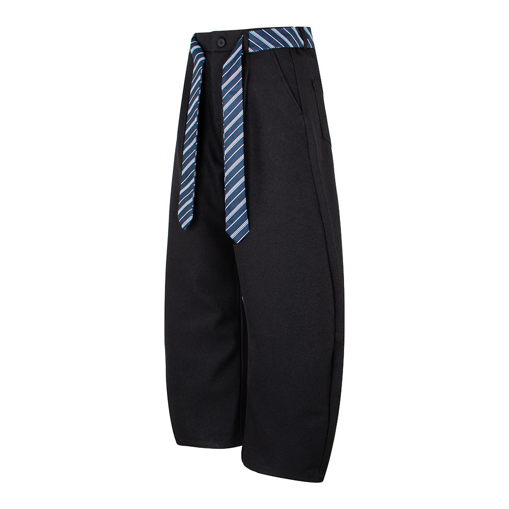 Tie Design Knife-cut Suit Pants for Men and Women, Loose, Versatile, Drapey Wide-leg Casual Trousers