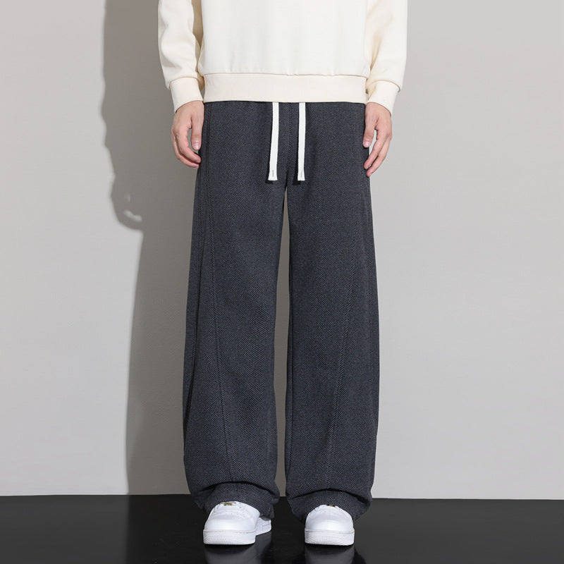 Knife Cut Men's Pants, Straight Leg Casual Trousers, Loose Fit Sweatpants for Spring and Autumn