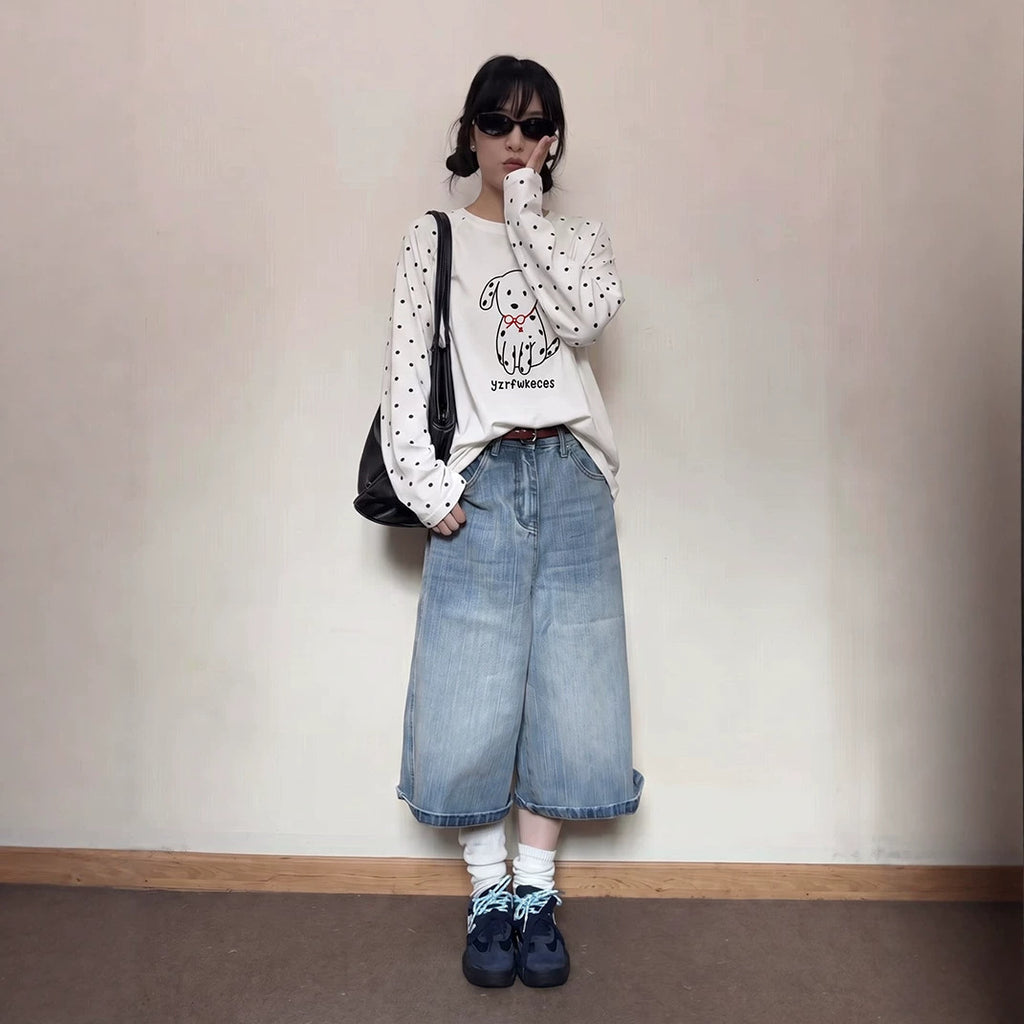 Casual Printed Dog Polka Dot Long Sleeve T-Shirt for Women