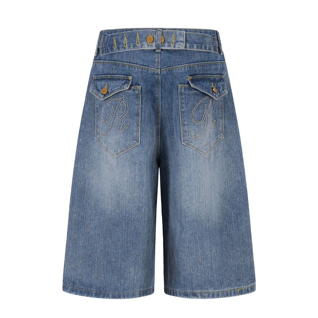 High-Waisted Embroidered Wide-Leg Jeans Loose Slimming Lazy