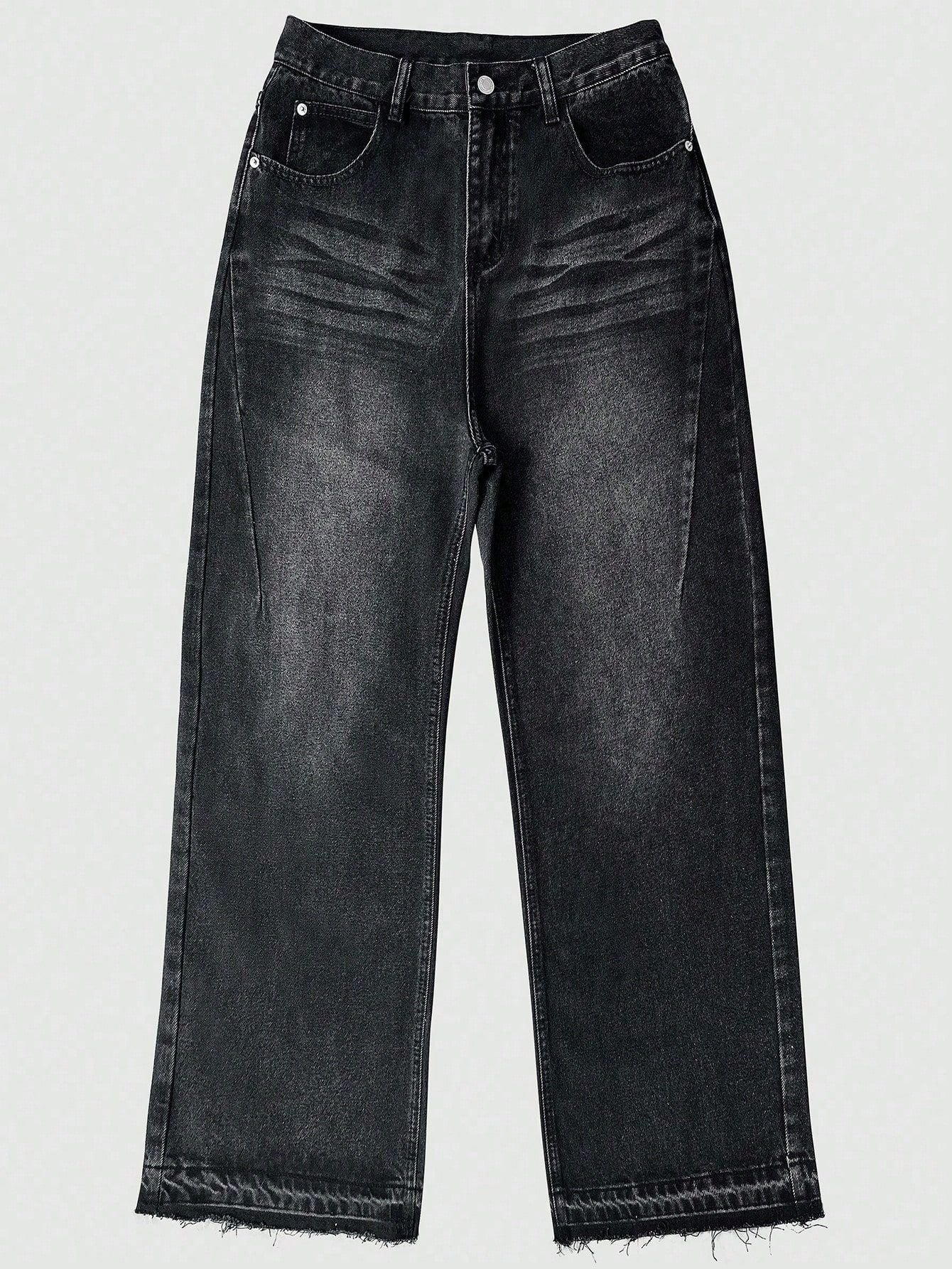 Cotton Casual Pants Men Summer Vintage Washed Denim Jeans Fashion Retro Design Black Relaxed Fit Pants