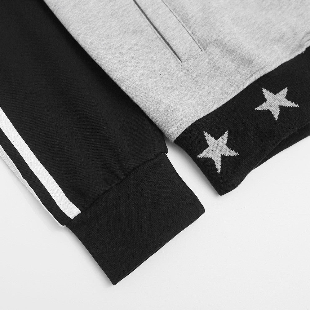 Splicing contrasting raglan sleeves stand up collar cardigan sweatshirt