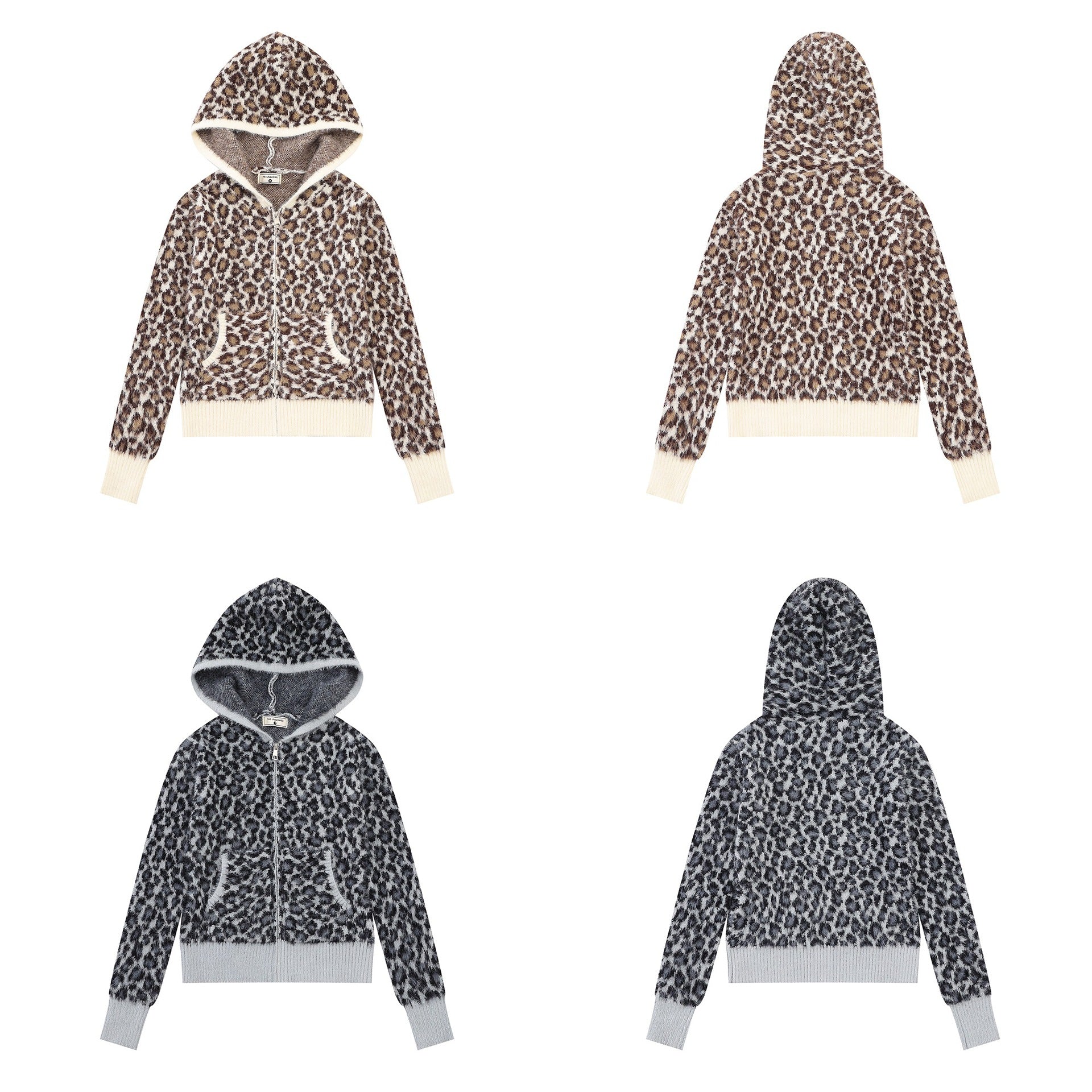 Hooded zipper leopard print sweater
