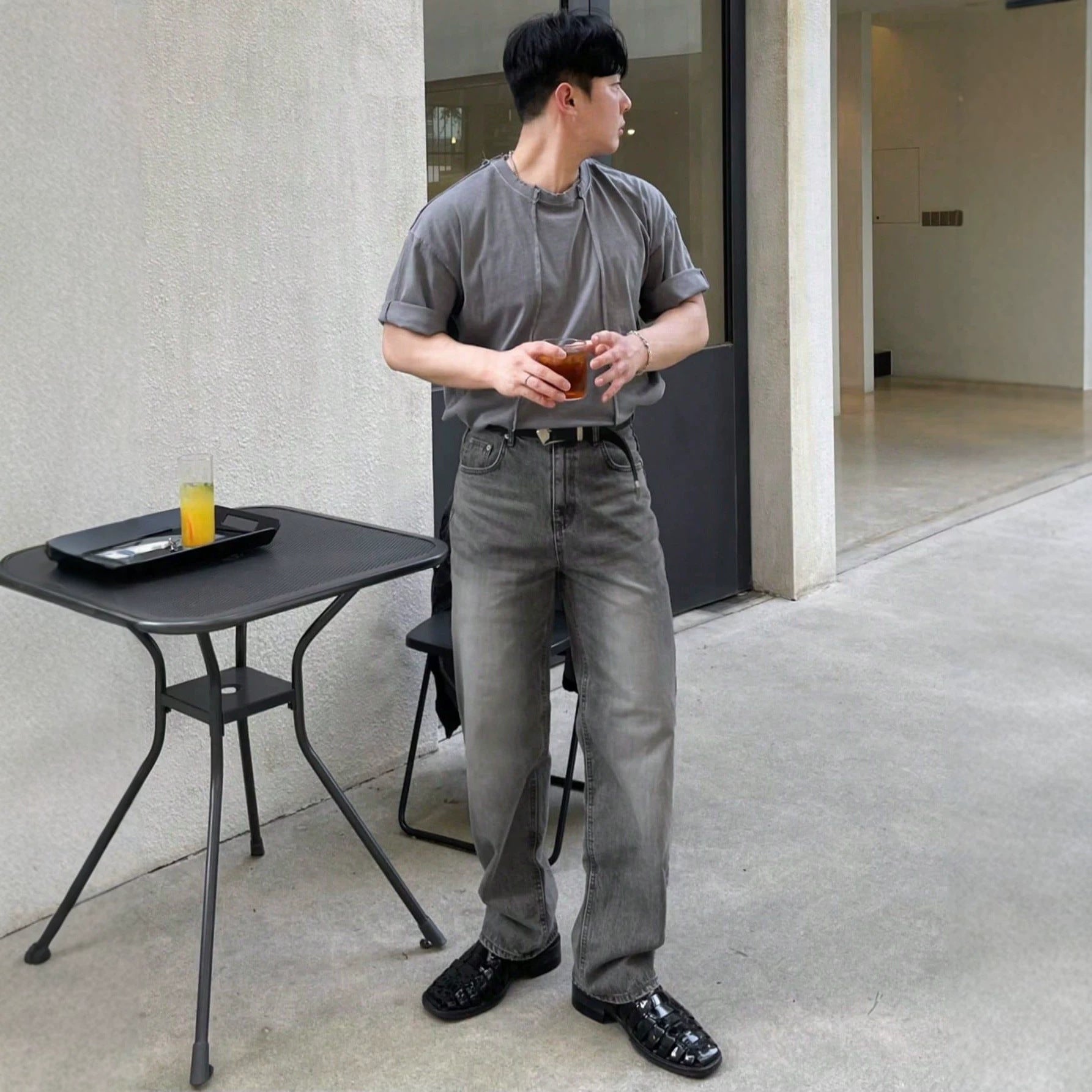 Design Sense Casual Pants for Men Summer Washed Grey Vintage Denim Jeans
