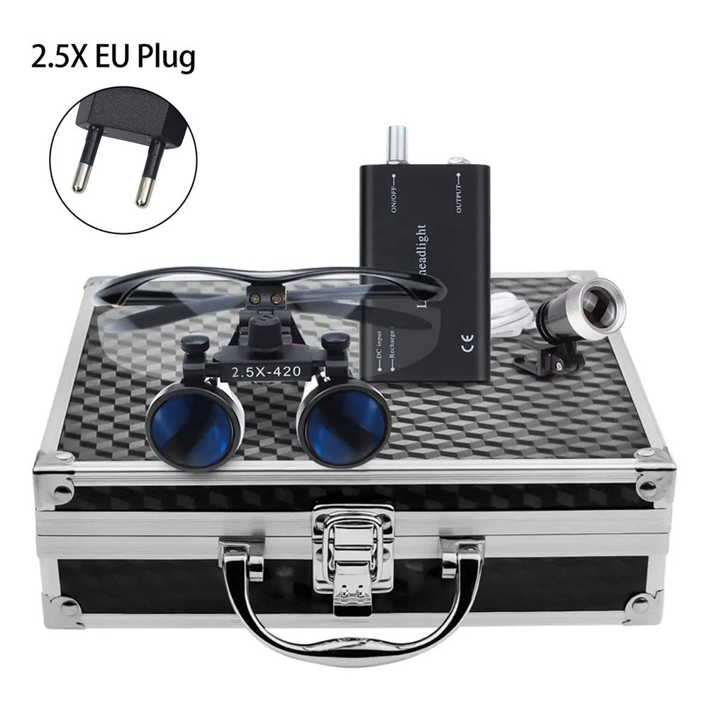 Portable 2.5X/3.5X HD Medical Glasses-Style Magnifier with LED Headlamp Set and Carrying Case