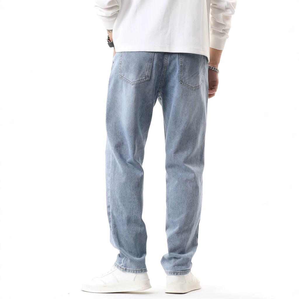 Retro Washed Blue Denim Pants Men's Summer Fashion Casual Trousers Design Sense Streetwear Style