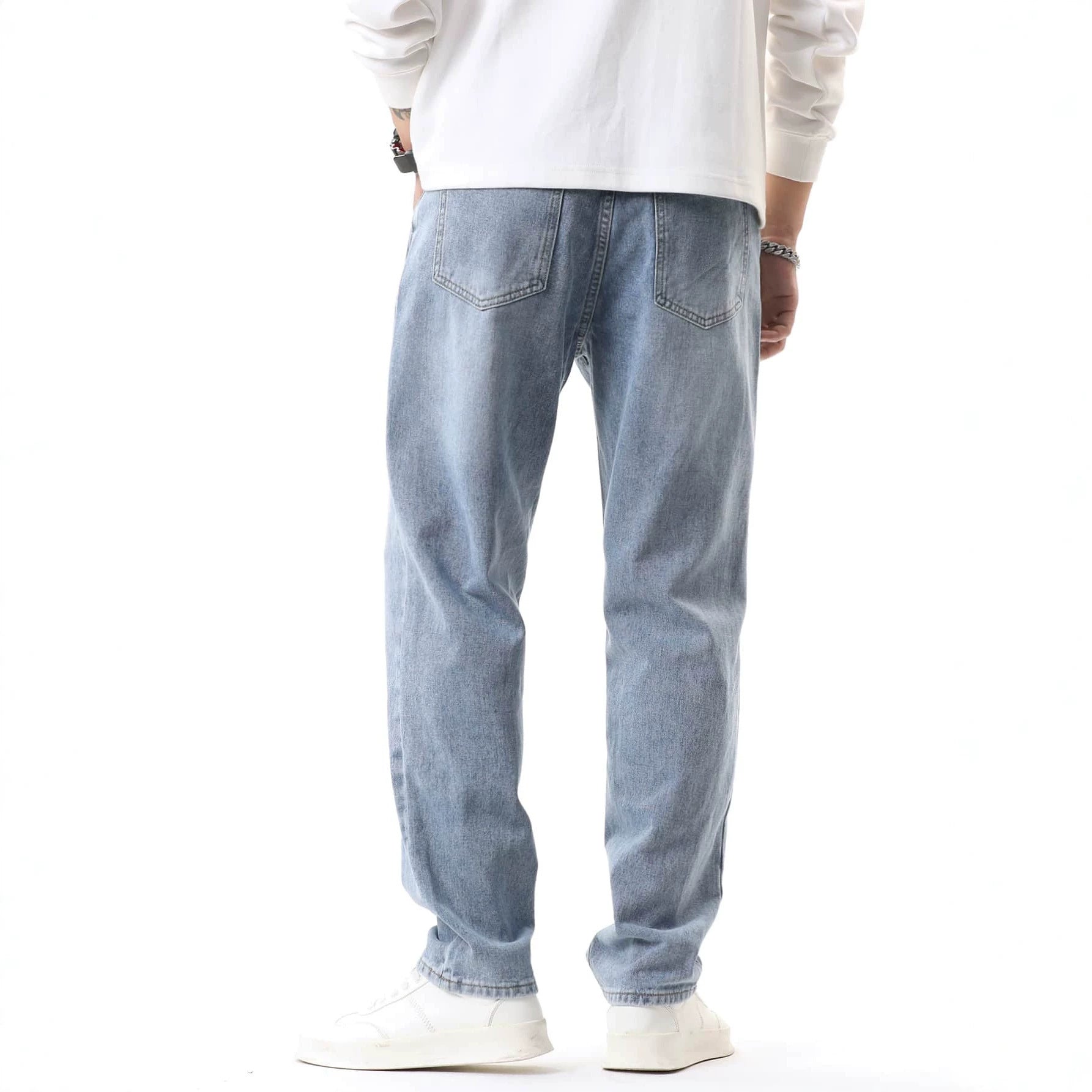 Retro Washed Blue Denim Pants Men's Summer Fashion Casual Trousers Design Sense Streetwear Style