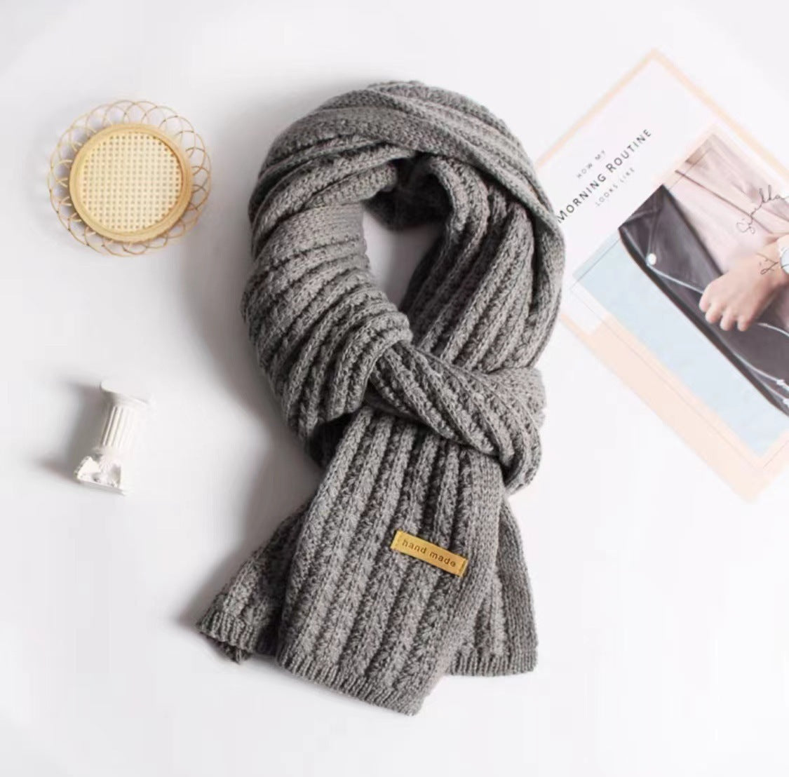 Autumn and winter neck scarf shawl, warm solid color knitted thick scarf