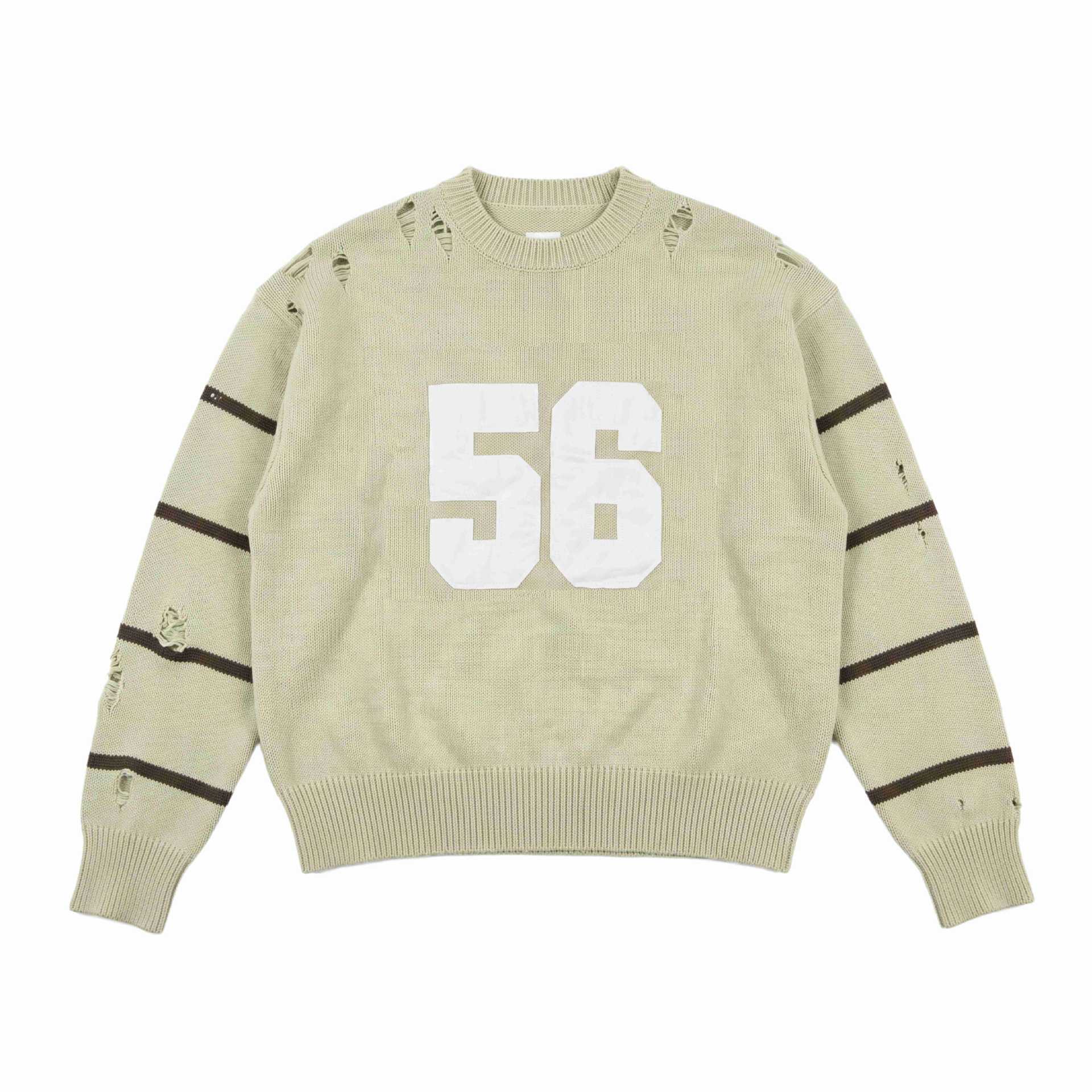 Distressed Hollow-out Patchwork Stripe Number Frayed Edge Embroidery Pullover sweater
